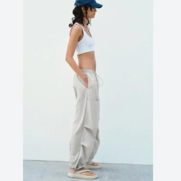 NWT ZARA NYLON PANTS WITH POCKETS BLUE GRAY - Picture 6 of 7